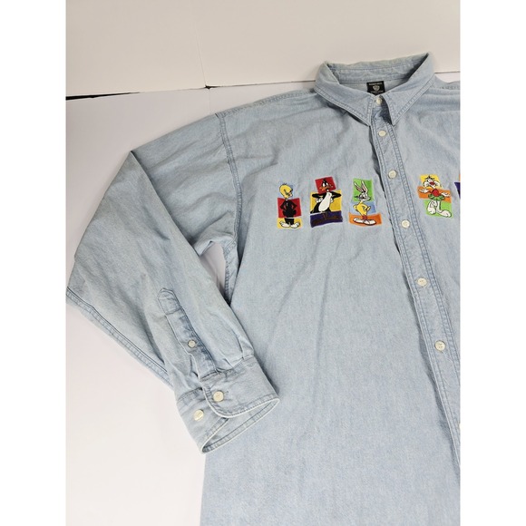 Vintage Looney Tunes‎ Shirt Mens 2XL Denim Warner Bros Bugs Daffy Cartoon 90s - Picture 3 of 12
